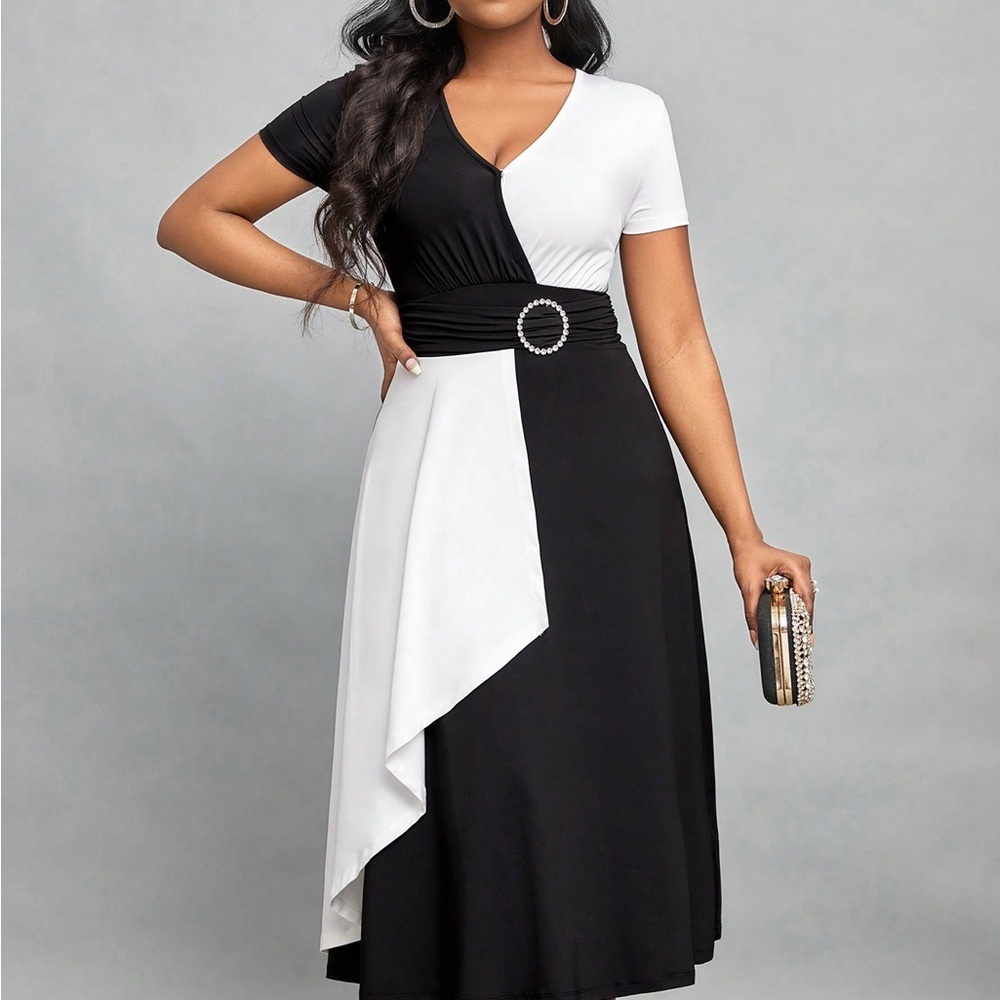 Women's Patchwork Waist-Cinching Dress